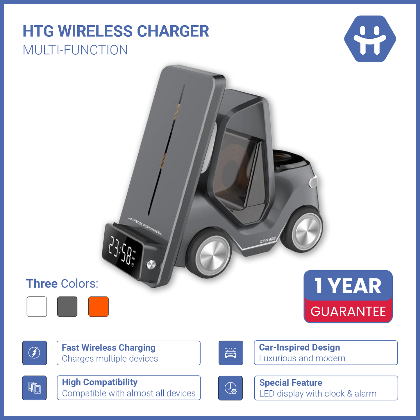 HTG® Multi-Function Wireless Charger Station With Car Design